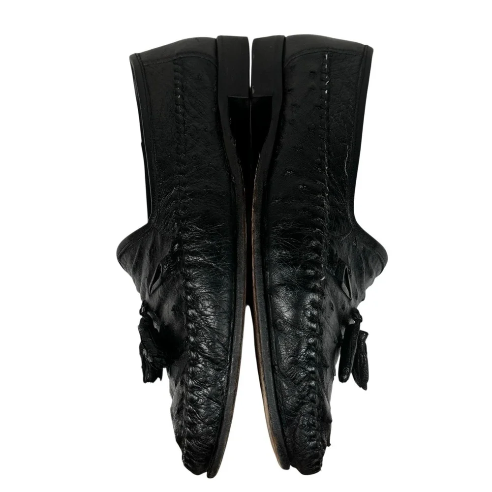 Zelli Men's Genuine Ostrich Quill Tassel‎ Loafers Black Size 10 W Italy